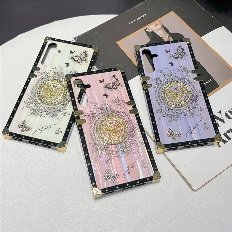 Voor Samsung Galaxy A55 5G hoesjes met strassdecoratie vlindermotief TPU + PC telefoonhoes - Roze