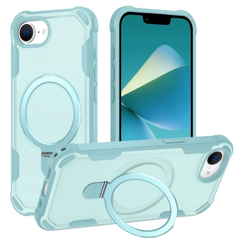 For iPhone 17e / 16e Case Compatible with MagSafe Kickstand TPU + PC Shockproof Phone Back Cover - Lake Blue