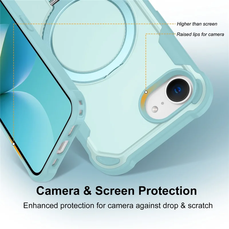 For iPhone 17e / 16e Case Compatible with MagSafe Kickstand TPU + PC Shockproof Phone Back Cover - Lake Blue