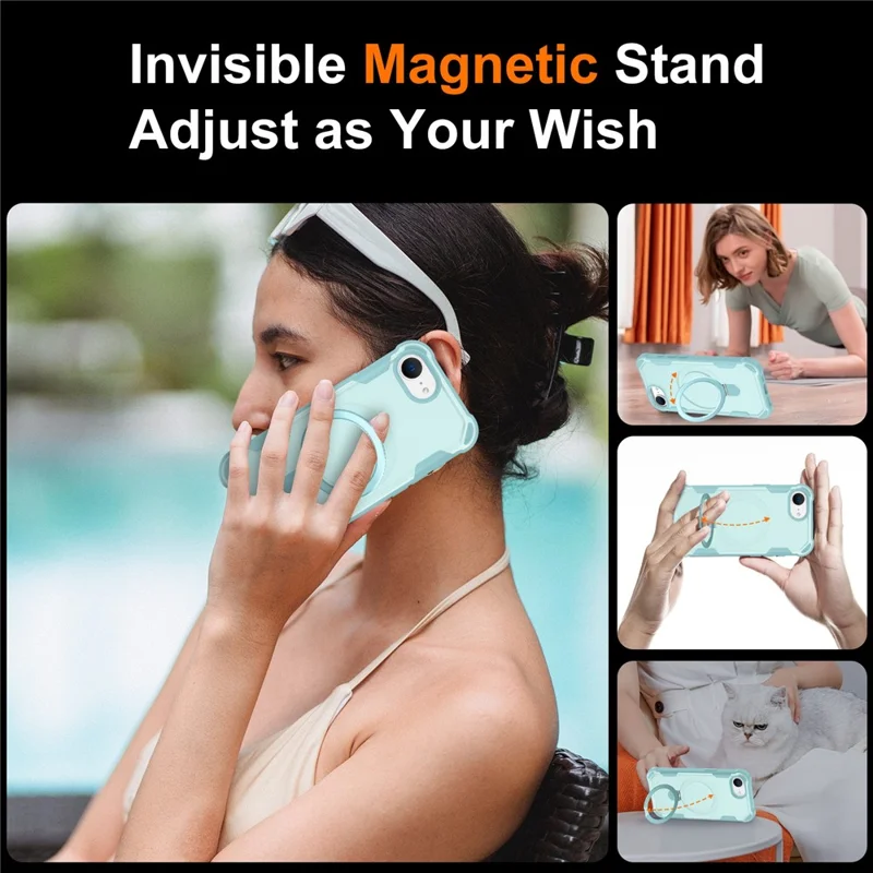 For iPhone 17e / 16e Case Compatible with MagSafe Kickstand TPU + PC Shockproof Phone Back Cover - Lake Blue