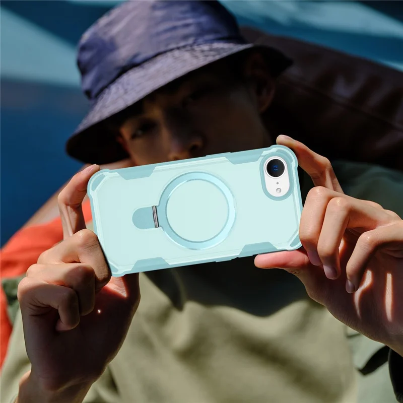 For iPhone 17e / 16e Case Compatible with MagSafe Kickstand TPU + PC Shockproof Phone Back Cover - Lake Blue