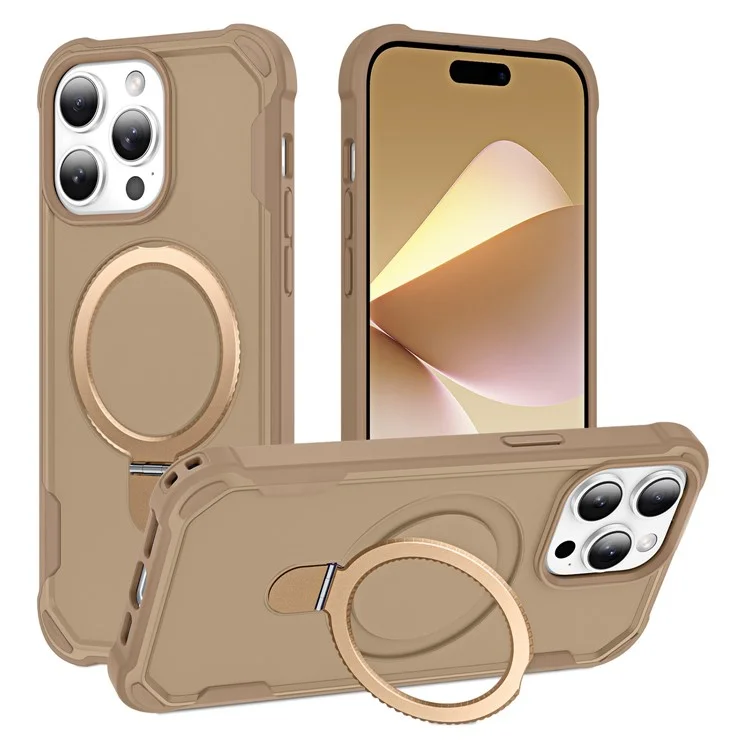 For iPhone 16 Pro Case Compatible with MagSafe Kickstand TPU + PC Shockproof Phone Back Cover - Gold