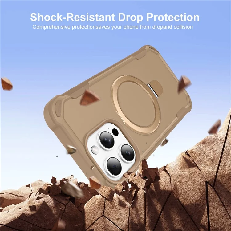 For iPhone 16 Pro Case Compatible with MagSafe Kickstand TPU + PC Shockproof Phone Back Cover - Gold