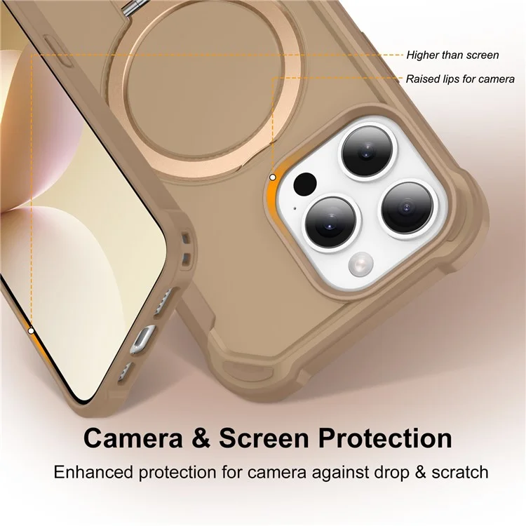 For iPhone 16 Pro Case Compatible with MagSafe Kickstand TPU + PC Shockproof Phone Back Cover - Gold
