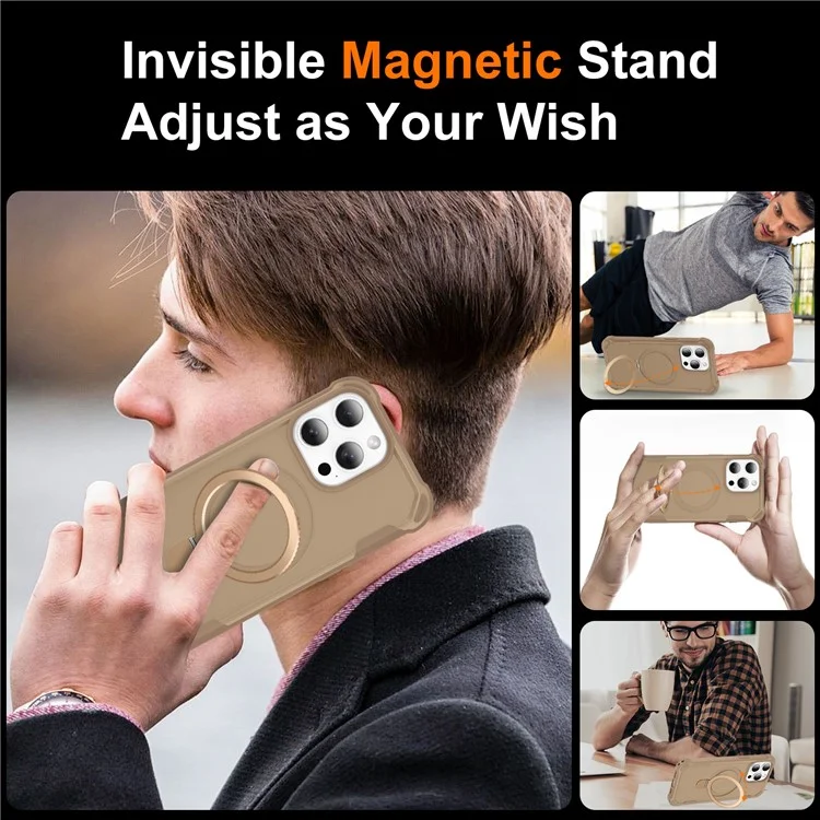 For iPhone 16 Pro Case Compatible with MagSafe Kickstand TPU + PC Shockproof Phone Back Cover - Gold