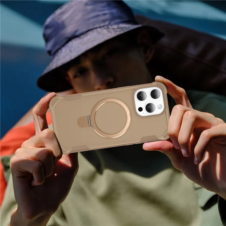 For iPhone 16 Pro Case Compatible with MagSafe Kickstand TPU + PC Shockproof Phone Back Cover - Gold