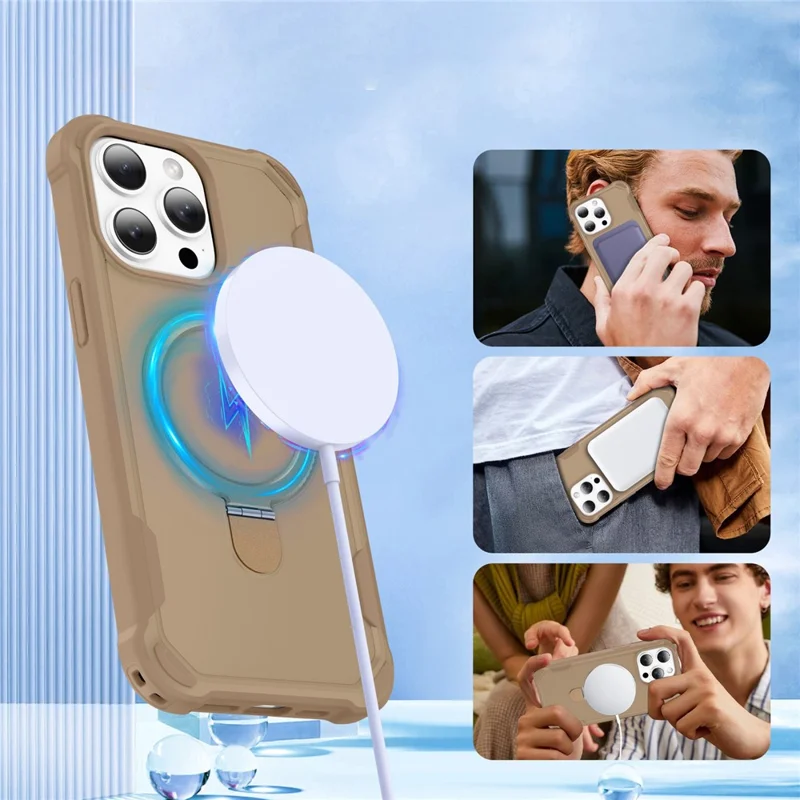 For iPhone 16 Pro Max Case Compatible with MagSafe Kickstand TPU + PC Shockproof Phone Back Cover - Gold