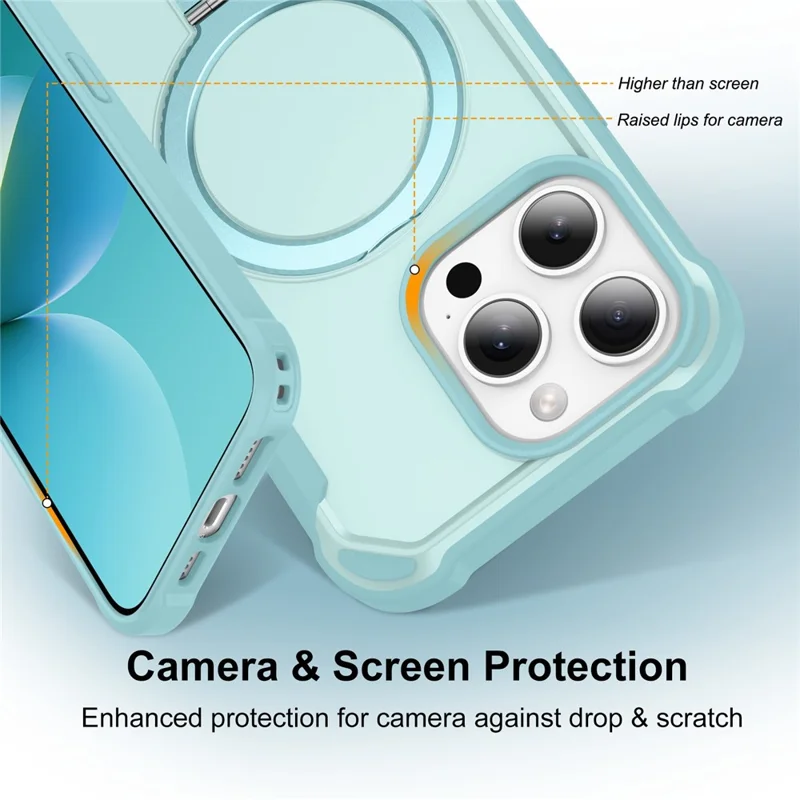For iPhone 16 Pro Max Case Compatible with MagSafe Kickstand TPU + PC Shockproof Phone Back Cover - Lake Blue