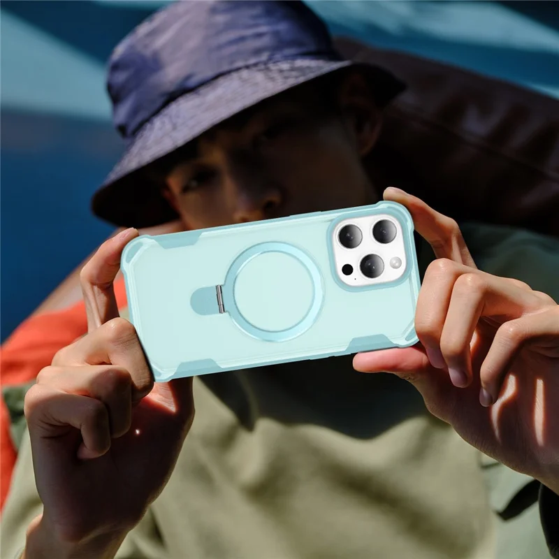 For iPhone 16 Pro Max Case Compatible with MagSafe Kickstand TPU + PC Shockproof Phone Back Cover - Lake Blue