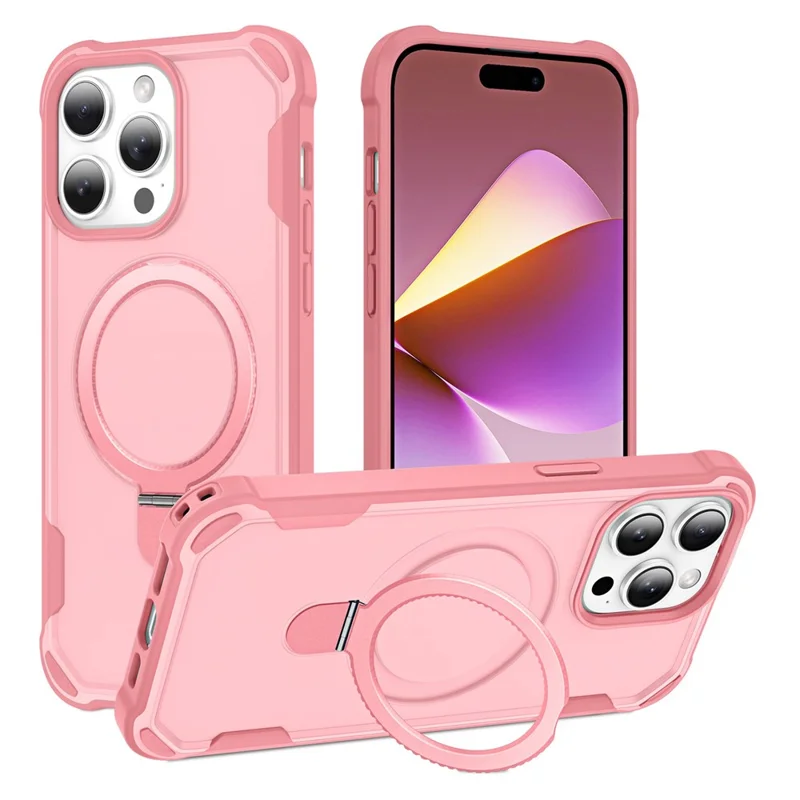 For iPhone 16 Pro Max Case Compatible with MagSafe Kickstand TPU + PC Shockproof Phone Back Cover - Pink
