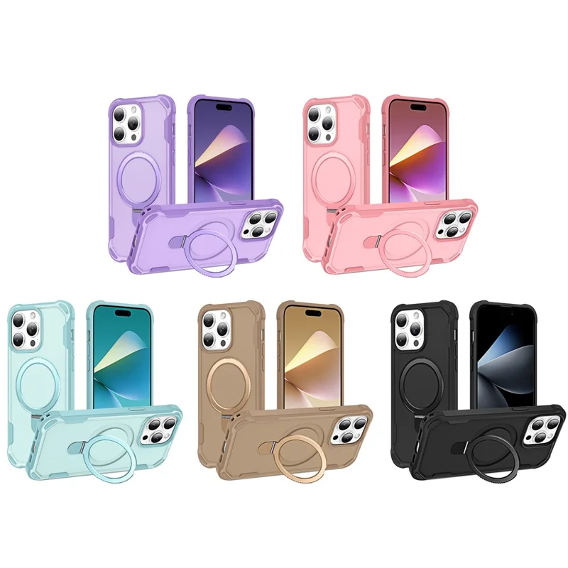 For iPhone 16 Pro Max Case Compatible with MagSafe Kickstand TPU + PC Shockproof Phone Back Cover - Pink