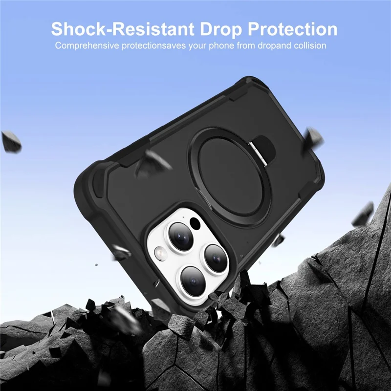 For iPhone 15 Pro Case Compatible with MagSafe Kickstand TPU + PC Shockproof Phone Back Cover - Black