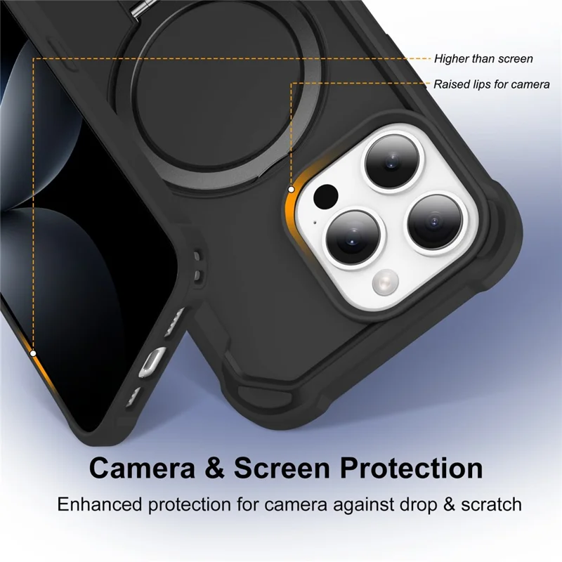For iPhone 15 Pro Case Compatible with MagSafe Kickstand TPU + PC Shockproof Phone Back Cover - Black