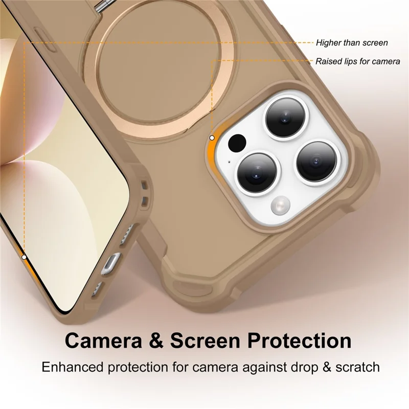 For iPhone 15 Pro Max Case Compatible with MagSafe Kickstand TPU + PC Shockproof Phone Back Cover - Gold