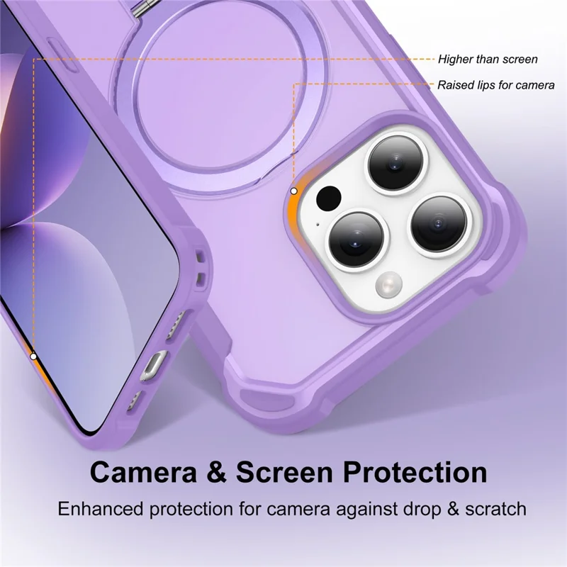 For iPhone 14 Pro Case Compatible with MagSafe Kickstand TPU + PC Shockproof Phone Back Cover - Purple
