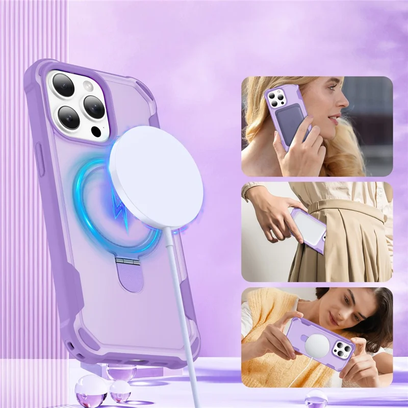 For iPhone 14 Pro Case Compatible with MagSafe Kickstand TPU + PC Shockproof Phone Back Cover - Purple