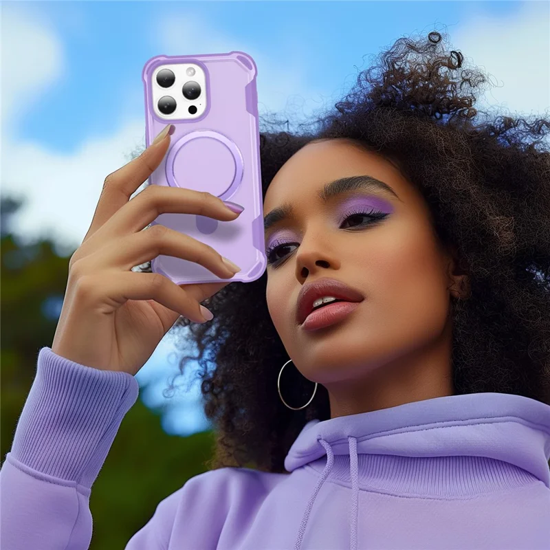 For iPhone 14 Pro Case Compatible with MagSafe Kickstand TPU + PC Shockproof Phone Back Cover - Purple