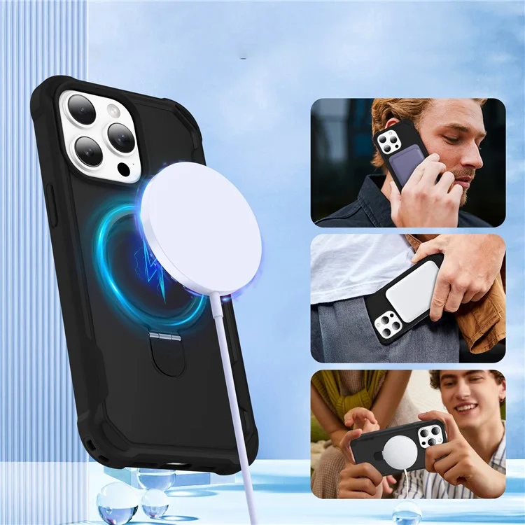 For iPhone 14 Pro Max Case Compatible with MagSafe Kickstand TPU + PC Shockproof Phone Back Cover - Black