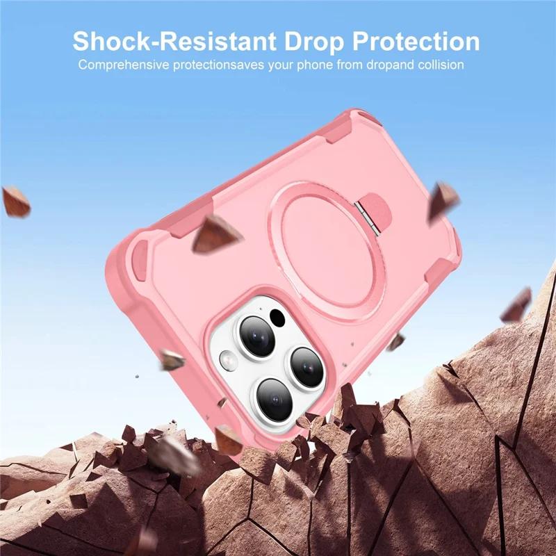 For iPhone 13 Pro Case Compatible with MagSafe Kickstand TPU + PC Shockproof Phone Back Cover - Pink