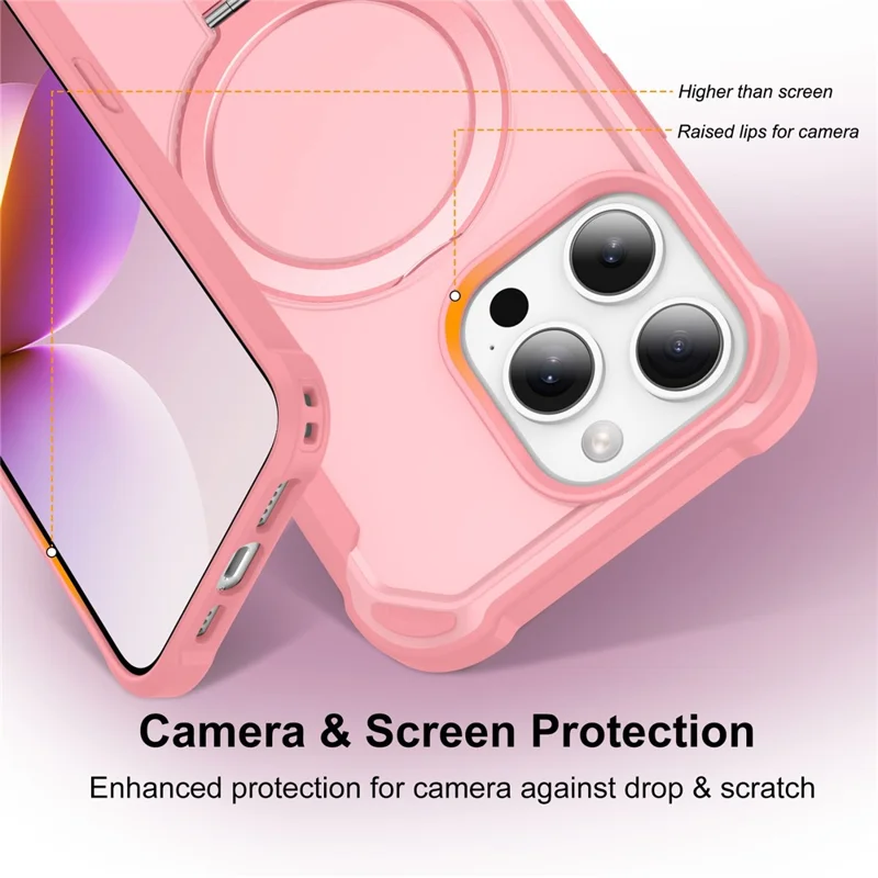 For iPhone 13 Pro Case Compatible with MagSafe Kickstand TPU + PC Shockproof Phone Back Cover - Pink
