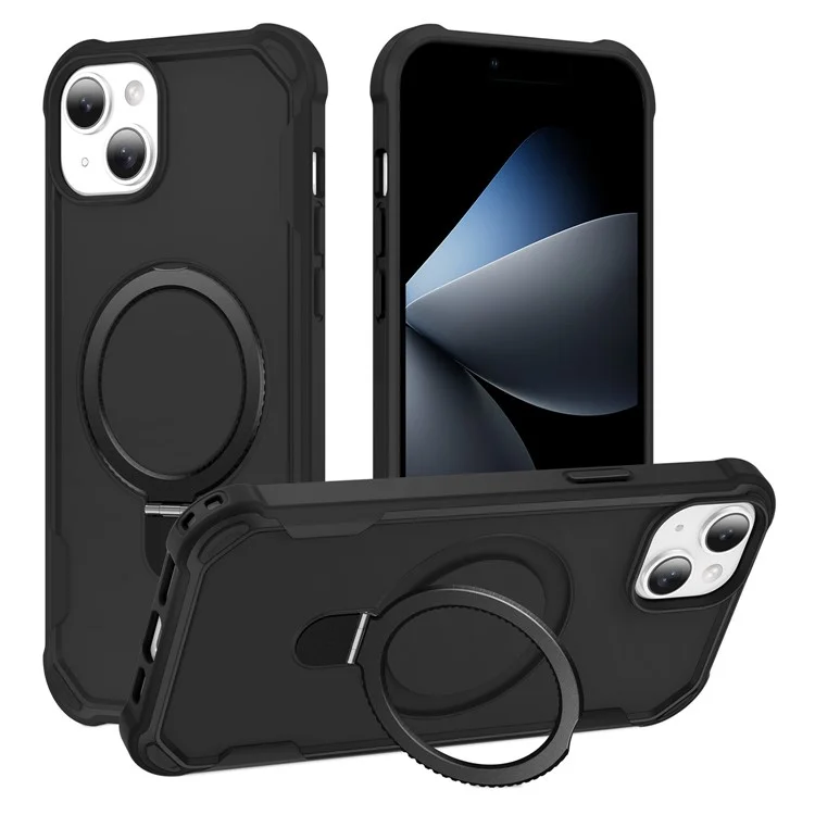For iPhone 13 Case Compatible with MagSafe Kickstand TPU + PC Shockproof Phone Back Cover - Black