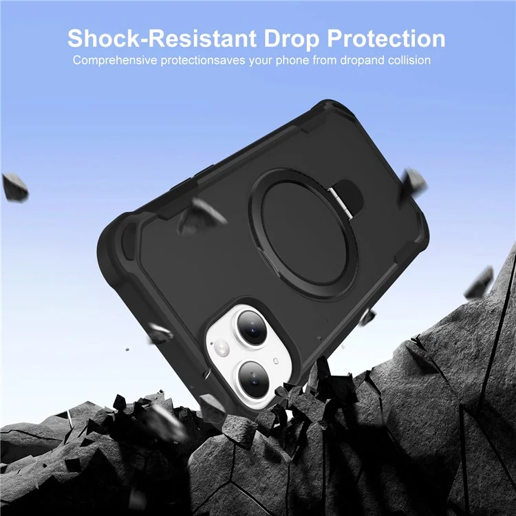 For iPhone 13 Case Compatible with MagSafe Kickstand TPU + PC Shockproof Phone Back Cover - Black