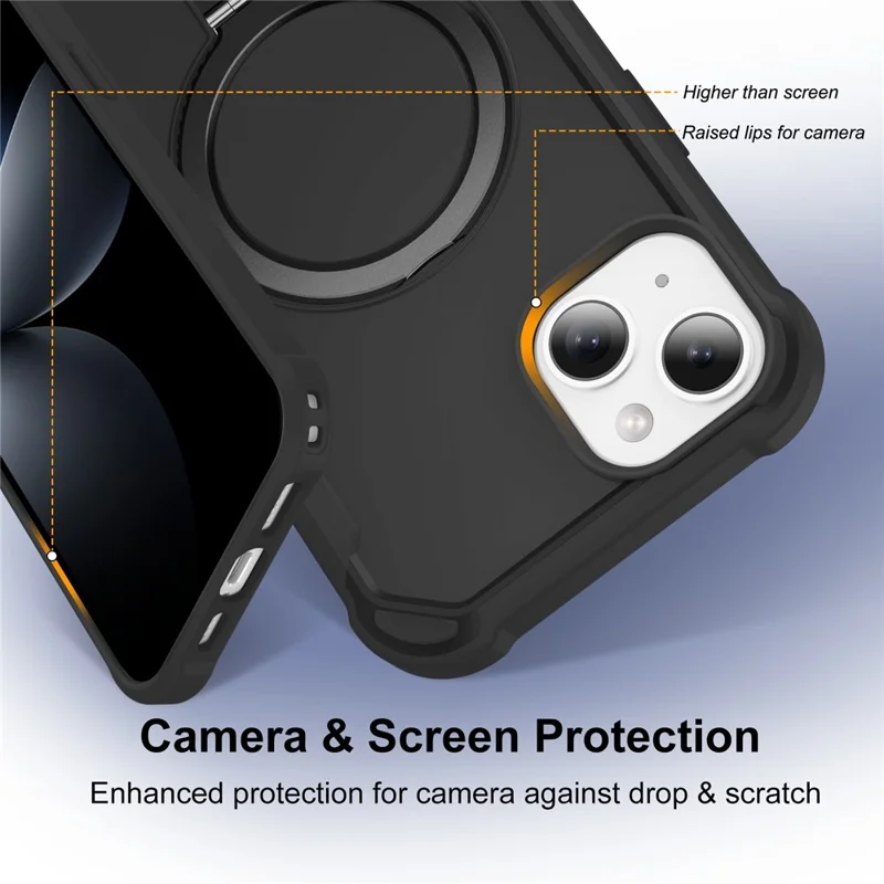 For iPhone 13 Case Compatible with MagSafe Kickstand TPU + PC Shockproof Phone Back Cover - Black