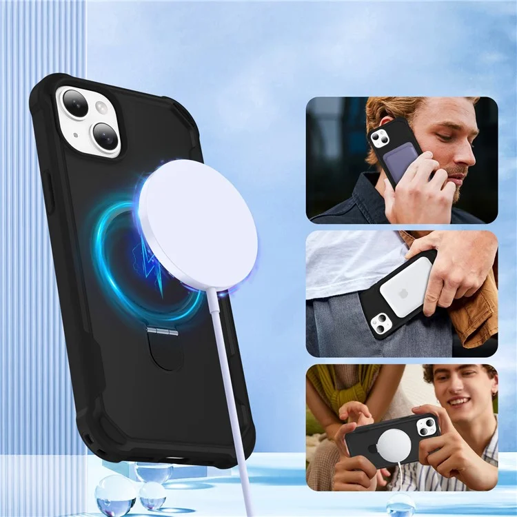 For iPhone 13 Case Compatible with MagSafe Kickstand TPU + PC Shockproof Phone Back Cover - Black