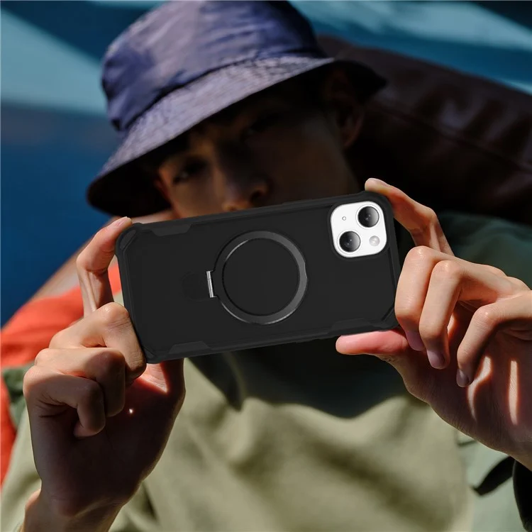 For iPhone 13 Case Compatible with MagSafe Kickstand TPU + PC Shockproof Phone Back Cover - Black