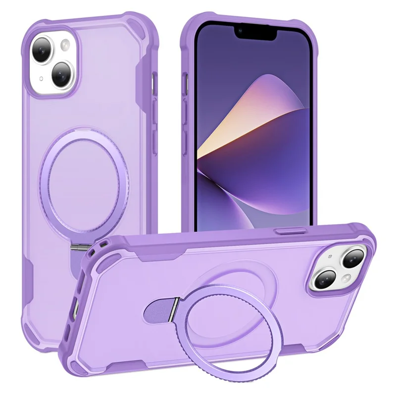 For iPhone 14 Case Compatible with MagSafe Kickstand TPU + PC Shockproof Phone Back Cover - Purple