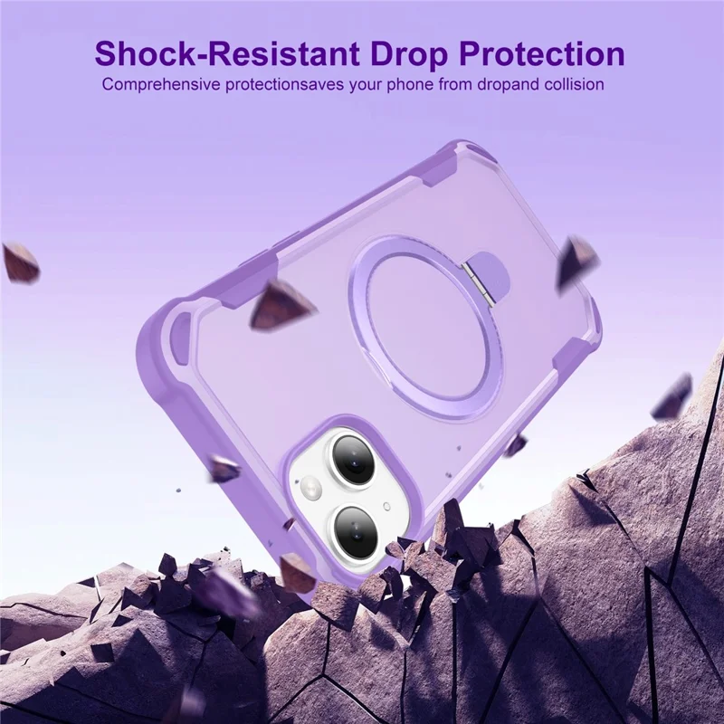 For iPhone 14 Case Compatible with MagSafe Kickstand TPU + PC Shockproof Phone Back Cover - Purple