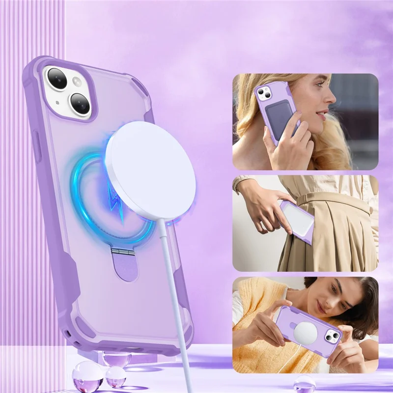 For iPhone 14 Case Compatible with MagSafe Kickstand TPU + PC Shockproof Phone Back Cover - Purple