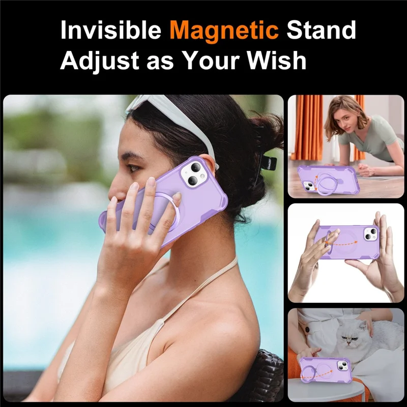 For iPhone 14 Case Compatible with MagSafe Kickstand TPU + PC Shockproof Phone Back Cover - Purple