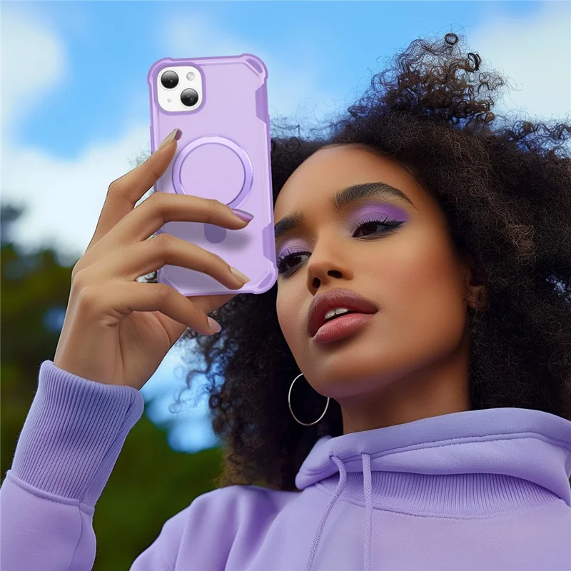 For iPhone 14 Case Compatible with MagSafe Kickstand TPU + PC Shockproof Phone Back Cover - Purple