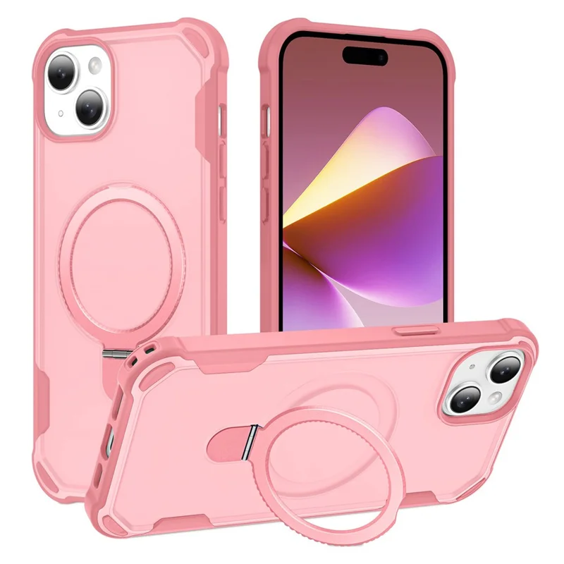 For iPhone 15 Case Compatible with MagSafe Kickstand TPU + PC Shockproof Phone Back Cover - Pink