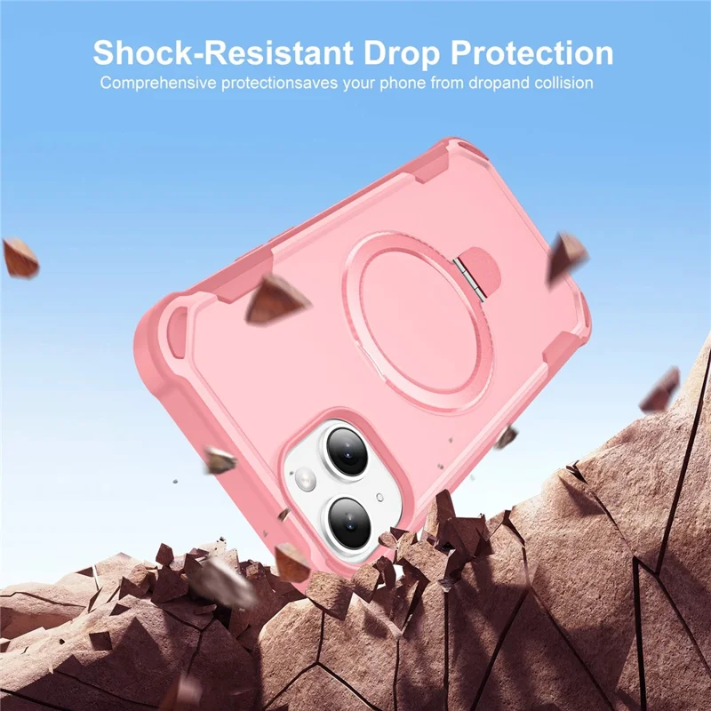 For iPhone 15 Case Compatible with MagSafe Kickstand TPU + PC Shockproof Phone Back Cover - Pink