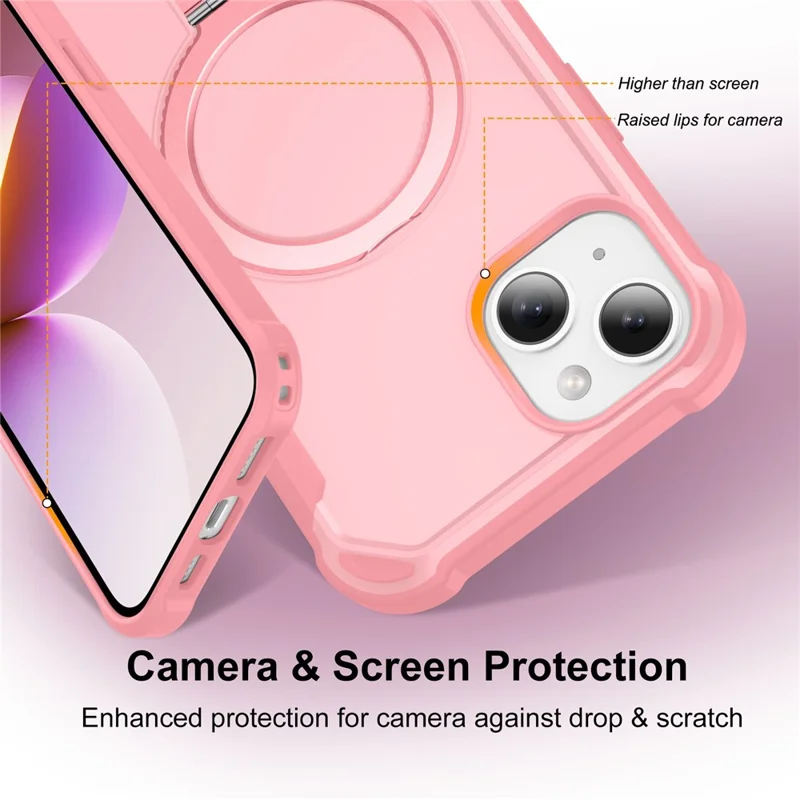 For iPhone 15 Case Compatible with MagSafe Kickstand TPU + PC Shockproof Phone Back Cover - Pink