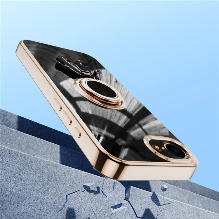 Capa para iPhone 16e com Suporte de Anel de Astronauta, TPU Eletroplástico 6D - Preto