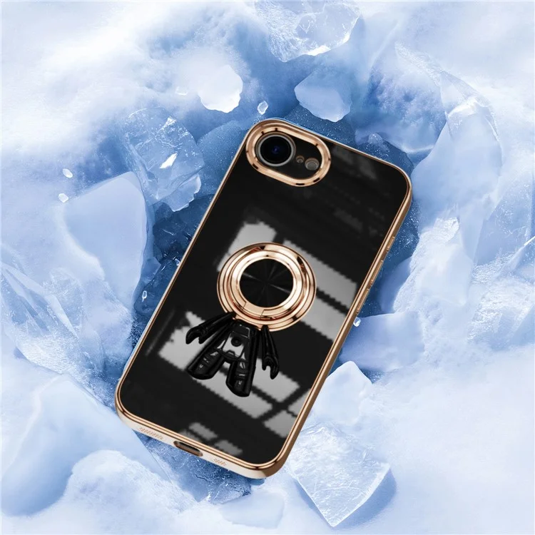 Capa para iPhone 16e com Suporte de Anel de Astronauta, TPU Eletroplástico 6D - Preto