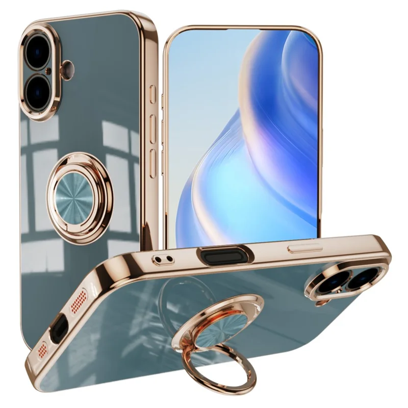 Чехол для iPhone 16 Plus с точными вырезами, 6D электрохромное TPU-покрытие с кольцевым держателем - серый