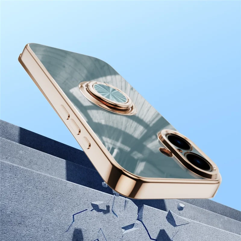 Чехол для iPhone 16 Plus с точными вырезами, 6D электрохромное TPU-покрытие с кольцевым держателем - серый
