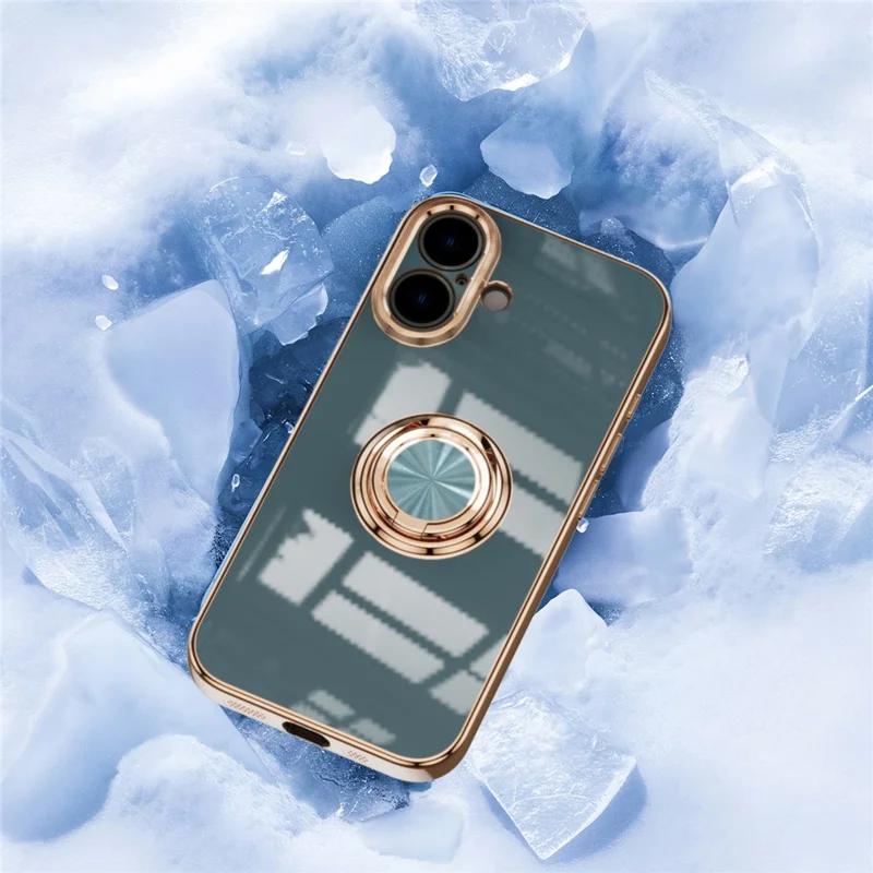 Чехол для iPhone 16 Plus с точными вырезами, 6D электрохромное TPU-покрытие с кольцевым держателем - серый