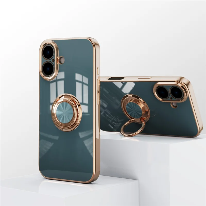 Чехол для iPhone 16 Plus с точными вырезами, 6D электрохромное TPU-покрытие с кольцевым держателем - серый