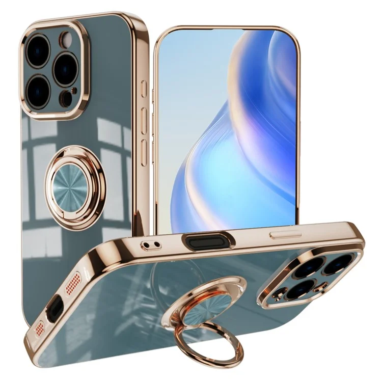 Coque pour iPhone 16 Pro Max avec Découpes Précises Électroplaquées TPU avec Support de Bague - Gris