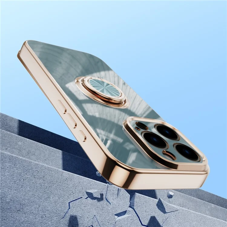 Coque pour iPhone 16 Pro Max avec Découpes Précises Électroplaquées TPU avec Support de Bague - Gris