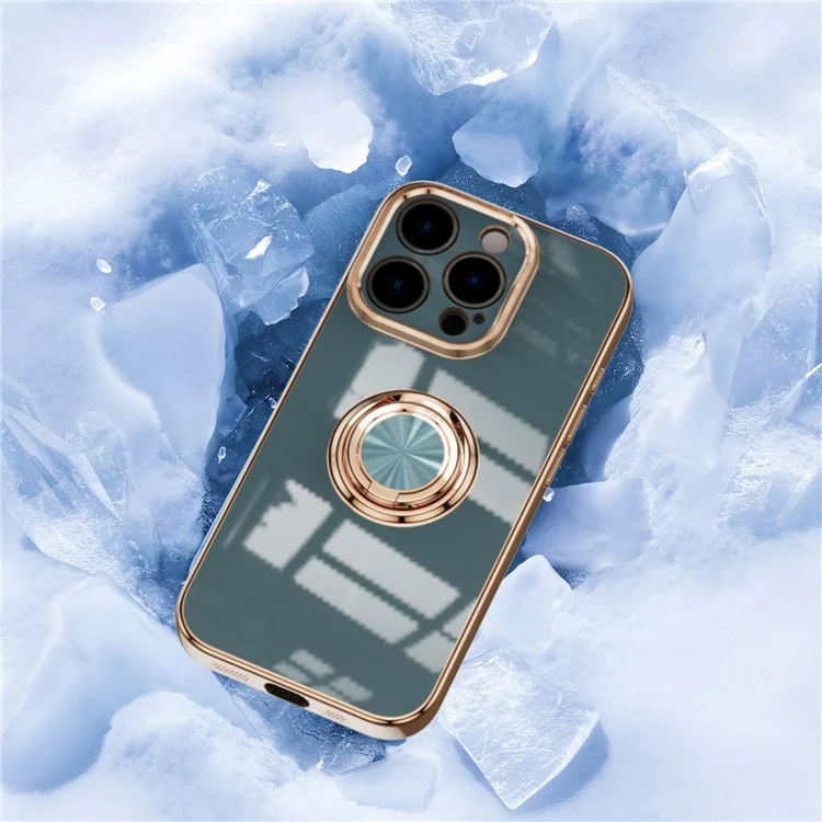 Coque pour iPhone 16 Pro Max avec Découpes Précises Électroplaquées TPU avec Support de Bague - Gris