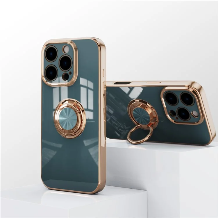 Coque pour iPhone 16 Pro Max avec Découpes Précises Électroplaquées TPU avec Support de Bague - Gris