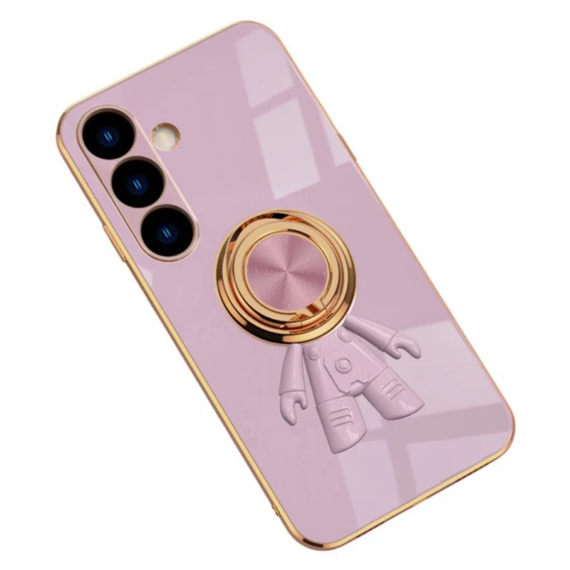 For Samsung Galaxy S24+ Case with Astronaut Ring Kickstand 6D Electroplating TPU Phone Cover - Purple