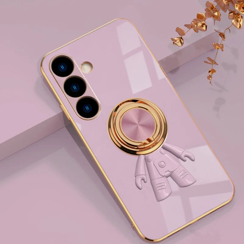 For Samsung Galaxy S24+ Case with Astronaut Ring Kickstand 6D Electroplating TPU Phone Cover - Purple