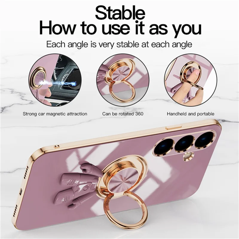For Samsung Galaxy S24+ Case with Astronaut Ring Kickstand 6D Electroplating TPU Phone Cover - Purple